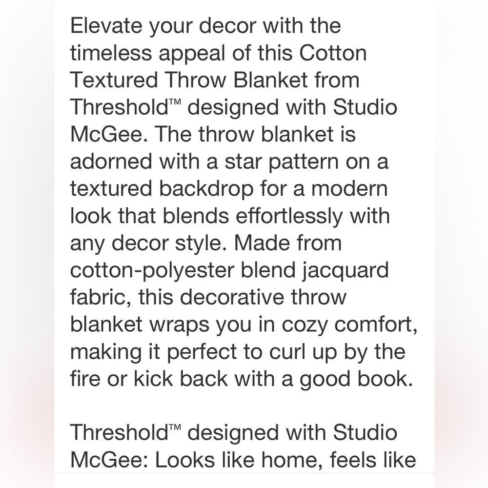 STUDIO MCGEE NWT Cotton Textured Throw -cream/blue -60x50 - Picture 5 of 6